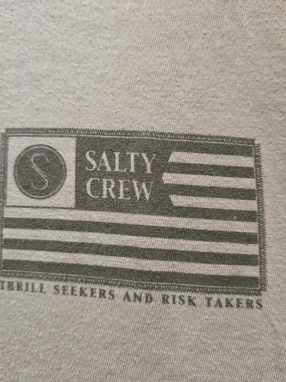 Salty Crew Tan Short Sleeve Tee with Flag Chest Logo